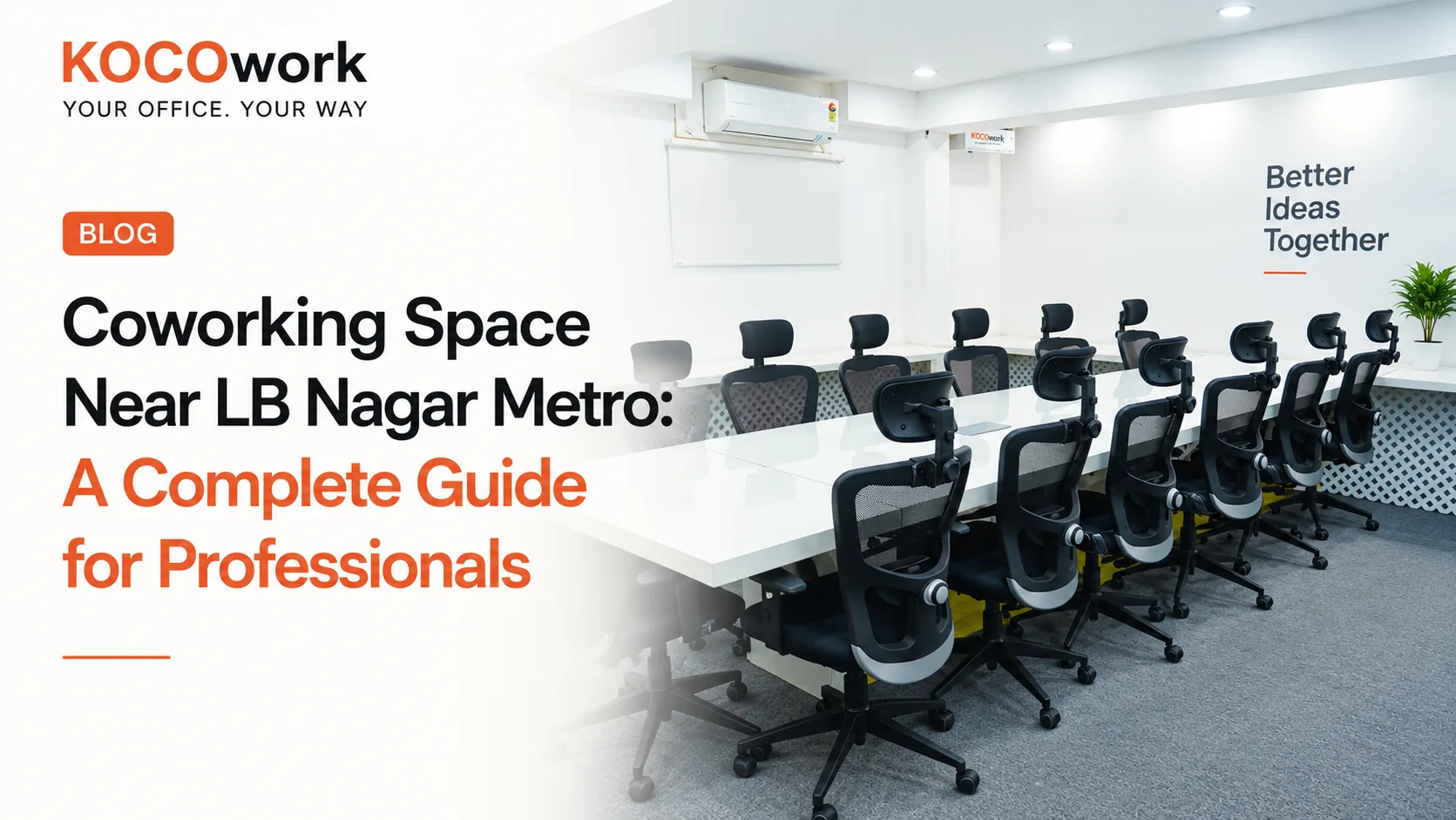 Coworking space near LB Nagar metro in Hyderabad, KOCOwork blog hero graphic showing a meeting room