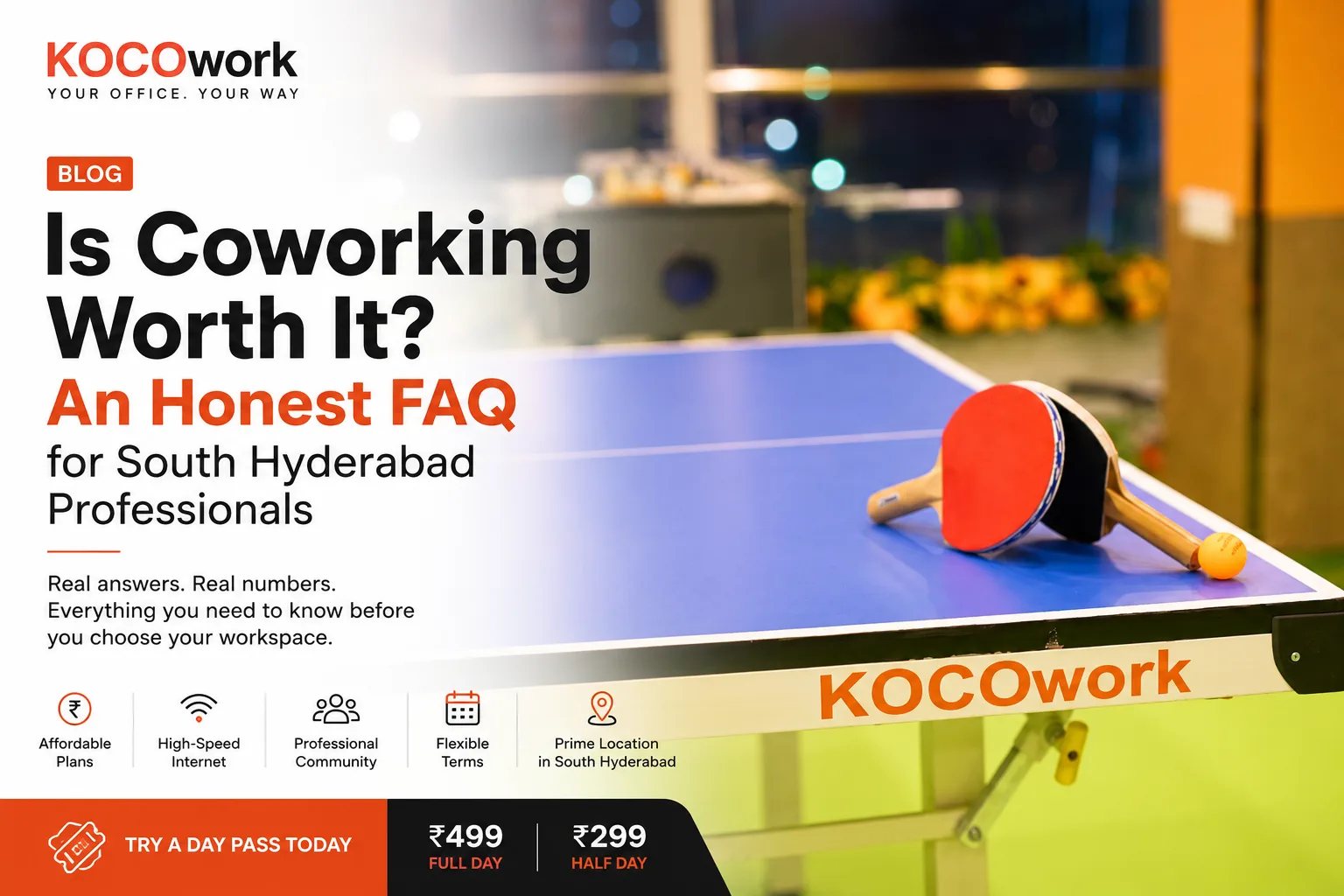 Professional working at a KOCOwork coworking desk in South Hyderabad