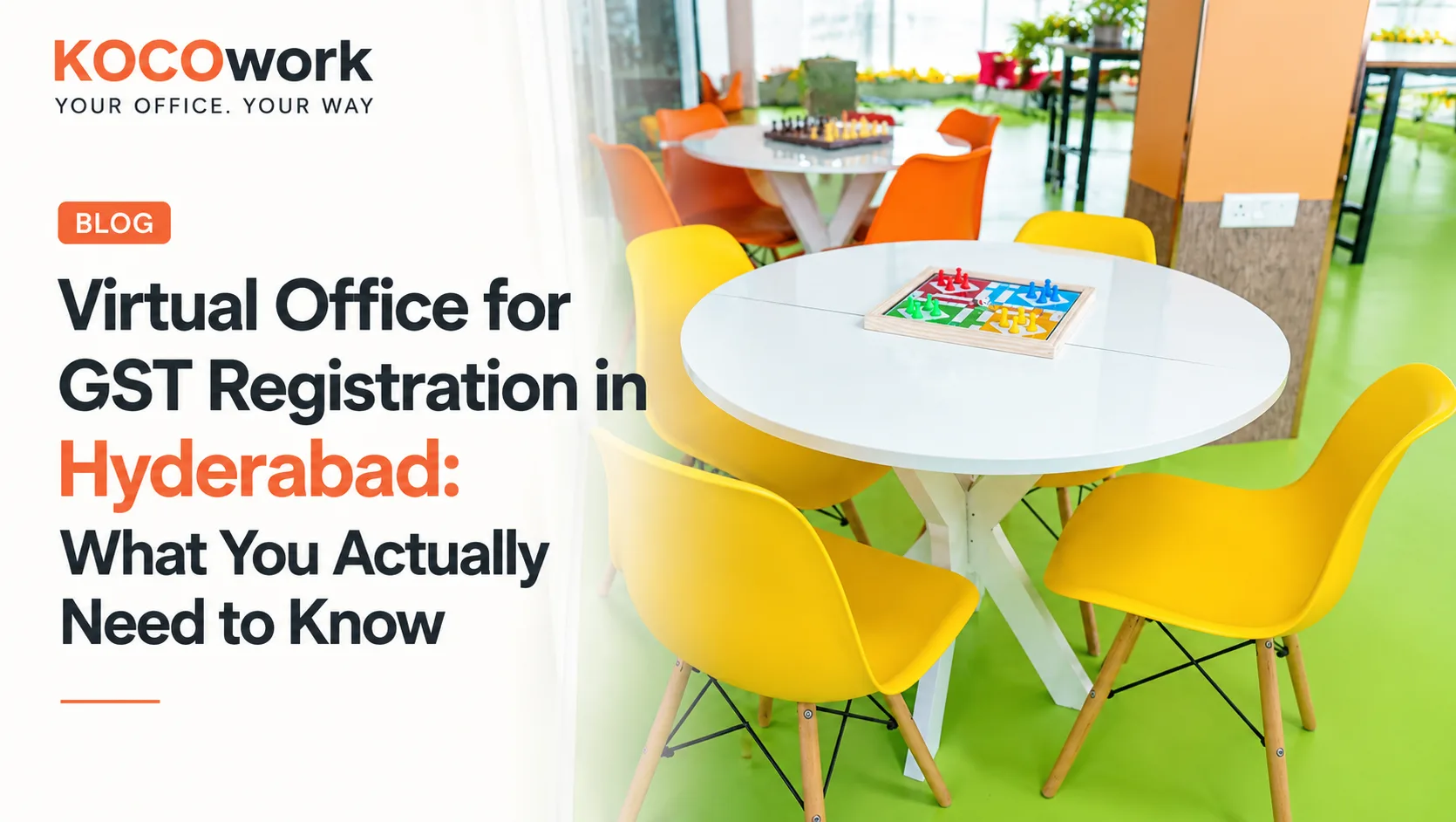 Virtual office for GST registration in Hyderabad, KOCOwork blog hero graphic